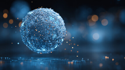 Poster - abstract science cell scientific medical research background. blue 3d sphere backdrop particles effe