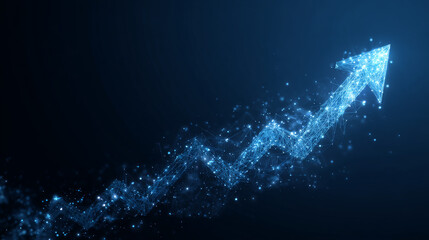 Poster - Up arrows on deep blue background space with one big arrow. Business growth, development progress, financial company statistic, hi results, investment grow concept Financial result graph.