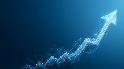 Poster - Up arrows on deep blue background space with one big arrow. Business growth, development progress, financial company statistic, hi results, investment grow concept Financial result graph.