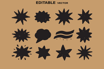 Poster - Collection of black abstract star shapes and speech bubble on a beige background editable vector graphics