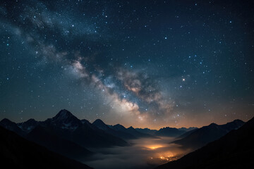 Majestic mountain range under a vast starlit sky milky way night sky