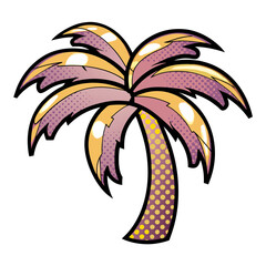 Poster - Pop art palm tree illustration with pink and yellow colors, isolated vector image on transparent background