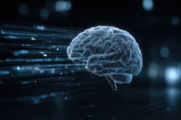 Poster - Digital representation of a brain with glowing neural connections and data streams, symbolizing advanced technology and neuroscience