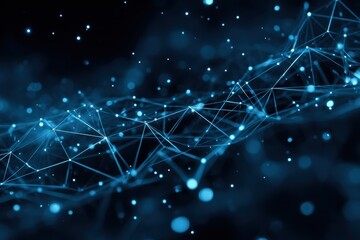 Poster - Cosmic connections illustrated through luminous lines in a dark blue cosmic space representing the vastness and complexity of the universe