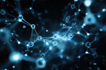 Poster - Exploration of light blue abstract design featuring glowing particles and interconnected lines on a neutral background