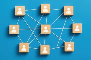 Poster - Connected network, human symbols:  A visually captivating conceptual representation of interconnection. It showcases the seamless web of human relationships, cooperation.