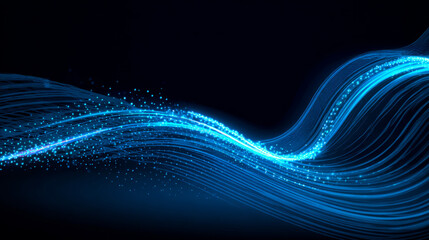 Fototapete - Abstract futuristic blue wave with moving dots. Flow of particles with glitch effect. Ideal vector graphics for brochures, flyers, magazines, business cards and banners. Vector.