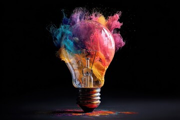 Poster - Creative exploding light bulb filled with vibrant colors showcasing the beauty of abstract art and innovative design in a modern aesthetic