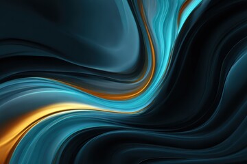 Poster - Dynamic flow of blue and gold hues creates a beautiful abstract futuristic background showcasing vibrant color transitions and smooth curves in a contemporary design