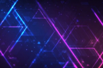 Poster - Glowing neon geometric shapes create a dynamic abstract background perfect for gaming themes and digital art projects in vibrant colors