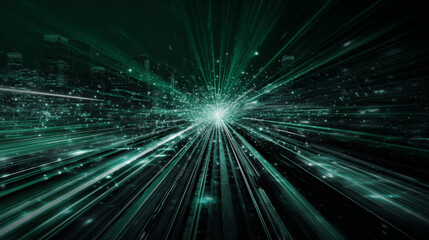 Fototapete - Digital technology poster cover speed connect dark green background, cyber information, abstract communication, innovation future tech data, internet network connection, Ai big data blend illustration