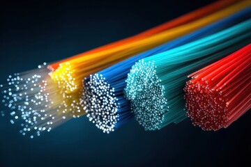 Poster - Colored electric cables and LED optical fibers arranged in a bright and vivid manner showcasing technology and design elements in an abstract setting