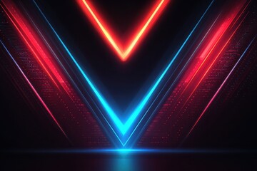 Poster - Vibrant neon geometric shapes create a glowing cyber atmosphere in an abstract digital landscape
