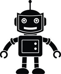 Poster - Vector art of a retrostyle robot with a boxy body and antenna stands ready