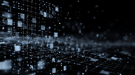Poster - Abstract Digital Technology Futuristic Background. Square Pixels Halftone Pattern Tech Mosaic. Technology or Science Research Presentation Backdrop. Vector Illustration.