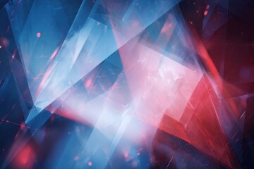 Poster - Dynamic arrangement of blue and red triangles and lines creating a vibrant abstract composition in a digital space