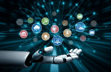 Poster - AI assists in organizing and visualizing a digital ecosystem of business icons to represent key services like finance, analytics, and secure cloud platforms in modern industries Vouch