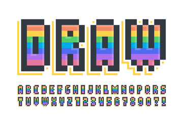 Poster - Pixel stylized vector alphabet design. High contrast and sharp, retro-futuristic.