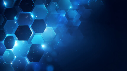 Fototapete - Modern abstract blue background with glowing geometric lines. Blue gradient hexagon shape design. Futuristic technology concept.