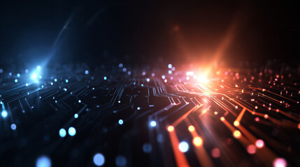 Poster - perspective cyber sci fi circuit technology background. abstract 3d futuristic circuit lines movemen