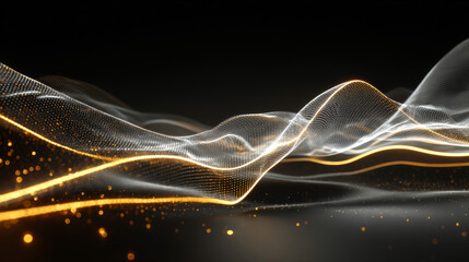 Poster - Digital technology background. Dynamic wave of glowing points. Futuristic background for presentation design. 3d rendering.	