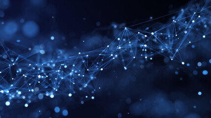 Poster - network connection structure. abstract blue background with moving dots, lines and triangles. futuri