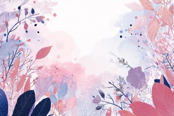 Poster - Delicate artistic illustration featuring colorful plants and foliage in soft pastel hues with an airy background