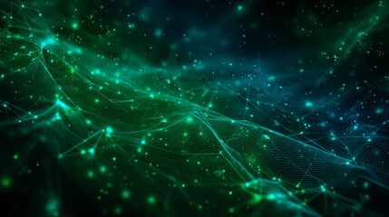 Poster - Poster brochure cover banner presentation layout template, Technology digital futuristic internet network connection green blue background, Abstract cyber future tech communication Ai big data science