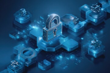 Fototapete - Innovative high-tech mechanical design featuring a secure lock symbolizing advanced cybersecurity solutions in a modern digital landscape