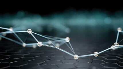 Poster - Abstract network connection glowing nodes digital lines futuristic technology black background science innovation modern design