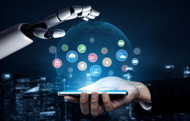 Poster - AI assists in organizing and visualizing a digital ecosystem of business icons to represent key services like finance, analytics, and secure cloud platforms in modern industries Vouch