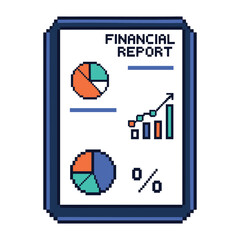 Poster - Pixel art financial report with charts and graphs on a tablet