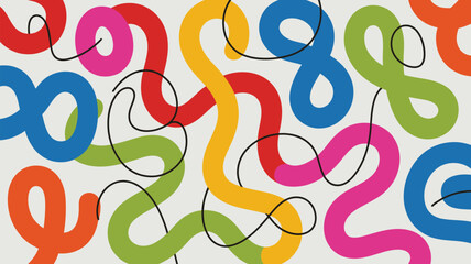 Poster - A colorful abstract design featuring looping shapes and thin black lines on a white background art