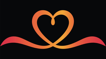 Poster - An abstract gradient heart shape with a ribbon design on a solid black color background image view