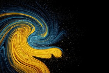 Poster - Swirling patterns of yellow and blue against a dark backdrop create a mesmerizing visual effect in abstract art form