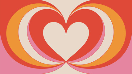 Poster - Retro heart shape design with concentric arches in shades of pink orange and red on a cream background