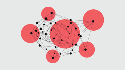 Poster - A network of black dots connected by lines with red circles on a light gray background pattern art