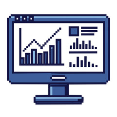 Poster - Pixel art computer monitor displaying financial charts and graphs with rising trend