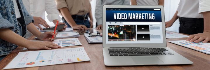 Aufkleber - Video Marketing Concept on Laptop Screen. Video Marketing Advertising Business on Social Media and brisk Internet Network Technology Concept