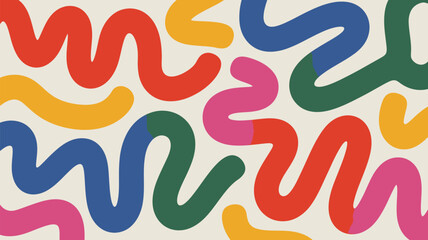 Poster - Colorful wavy lines in red, yellow, blue, green, and pink on a white background creating a pattern