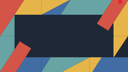 Poster - Geometric frame with triangles and rectangles in red blue yellow and teal against a dark background