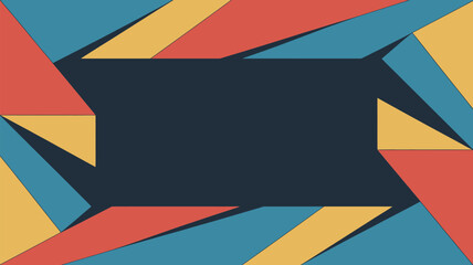 Poster - Abstract background with geometric shapes in blue yellow and red framing a dark navy central space