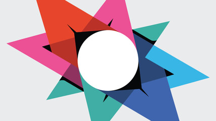 Poster - Colorful geometric shapes radiating from a central white circle on a light gray background design