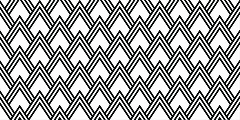 Poster - Black and White Triangle Pattern. Each triangle is outlined with two parallel black lines, creating a bold geometric design.