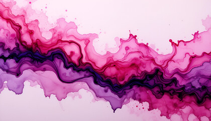 Poster - A flowing river of vibrant pink and purple hues creates a captivating abstract watercolor background with delicate textures.
