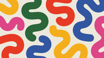 Poster - A colorful pattern of wavy shapes on a white background creating a playful and modern design aesthetic