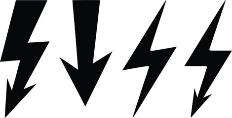 Leinwandbilder - Black lightning bolt vector icons representing energy electricity power and danger