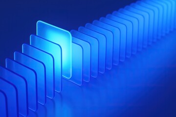 Fototapete - Illuminated blue rectangles arranged in a repeating pattern on a dark blue background