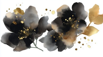 Poster - Elegant black and gold floral design with abstract elements on a white background