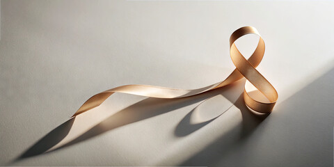 Poster - A golden ribbon elegantly spirals on a flat surface, catching the soft light and casting subtle shadows. The warm hues create a soothing atmosphere, inviting a closer look